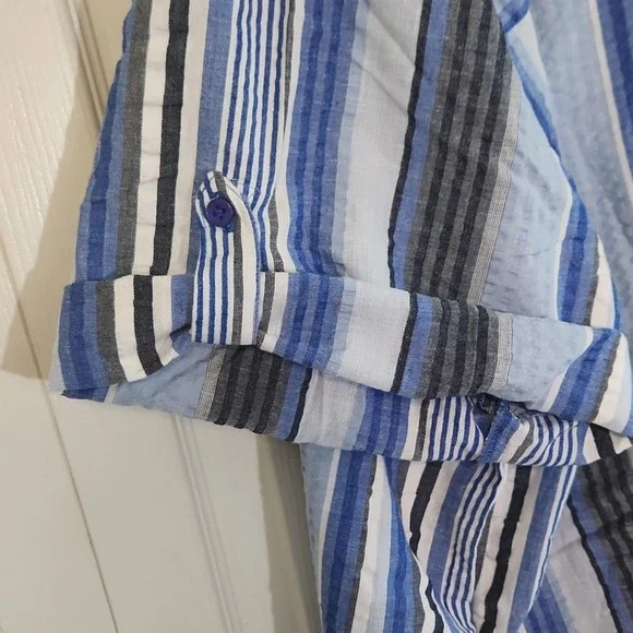 Roaman's Womens Multi-colored Striped V-neck Button Top Size 30W NWOT Seersucker - Picture 5 of 12